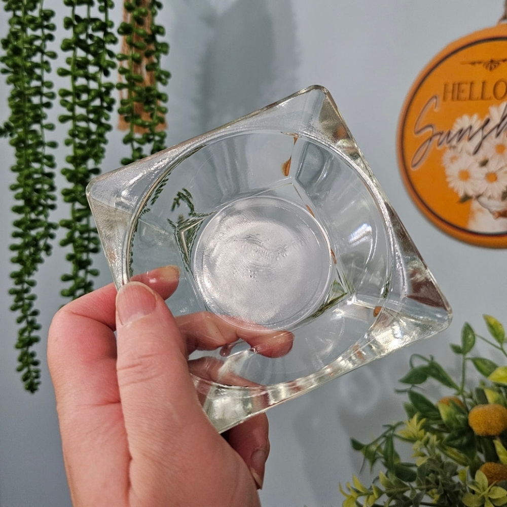 Vintage Clear Glass Anchor Hocking Square Ashtray 70's Catch-all